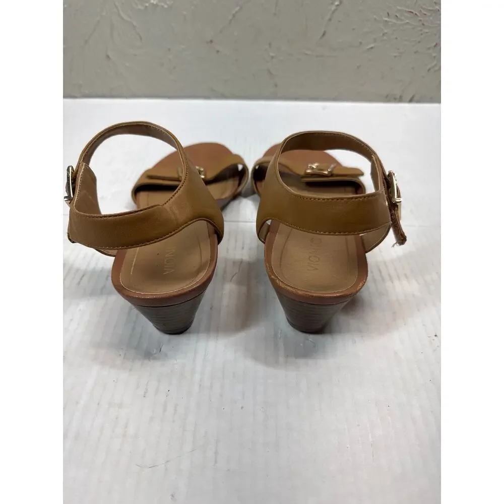 Vionic Shoes Womens Frances Sandals Tan Leather Comfort Orthotic Wegde‎ Size 10